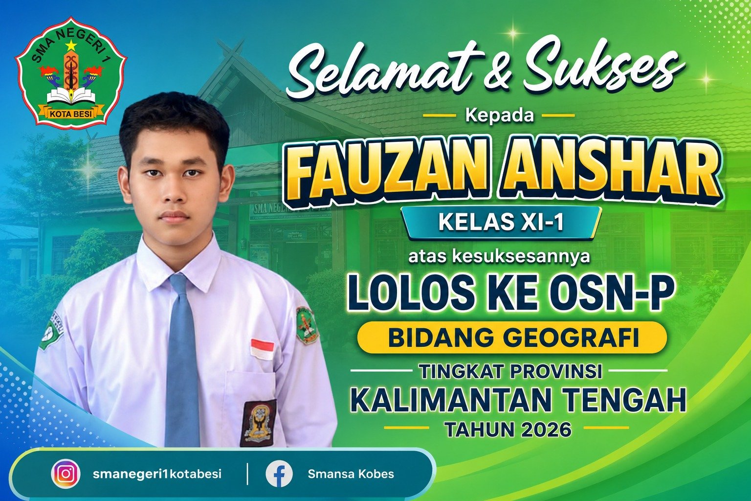 Prestasi Membanggakan, Siswa SMA Negeri 1 Kota Besi Lolos OSN-K Bidang Geografi